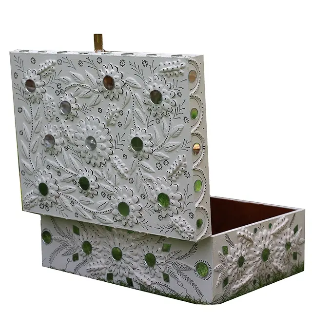 Portagioie multiuso in carta Mache in legno dipinto a mano e intagliato Vanity Bridal Trousseau Chest per utilità e decorazioni per la casa