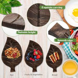 3 pièces Plateau de service en bois Assiette pour snacks Biscuits Fruits Fromage Présentoir Plat de nourriture Home Office (Leaf) - Product Image 3