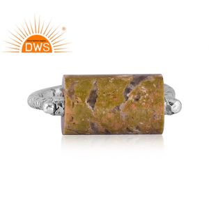 Anillo apilable de piedras preciosas de unakita natural de plata esterlina oxidada de la mejor calidad, fabricante de joyería personalizada - Product Image 2