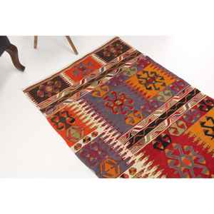 Alfombra Vintage Estilo Runner, Alfombra Turca de 3x7.5 pies, Alfombra de Lana Roja - Product Image 1