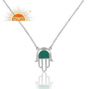 Collar de Piedra de Ónix Verde con Baño de Oro, Diseño de Hamsa Sagrada, Cadena de Plata de Ley, Proveedor de Joyería - Product Image 3