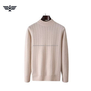 Último suéter de cuello redondo de punto de Cable de algodón 100% cálido de primera calidad para hombres, suéter frontal grueso de invierno antiarrugas antiretráctil de 300g - Product Image 3