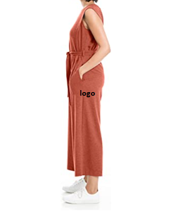 Vente chaude Femmes de Français Terry Taille Cravate Salopette 62% RAYONNE 33% POLYESTER 5% SPANDEX Importé Bouton fermeture Laver À La Machine - Product Image 5