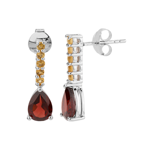 Pendientes de Plata de Ley 925 con Granate Natural y Citrino para Mujer, Shah Gems, Accesorio de Moda - Product Image 1