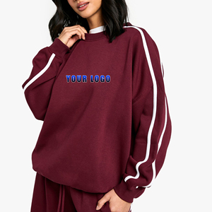 Venta al por mayor 100% algodón francés Terry Oversized Crewneck Drop Shoulder sudadera con rayas en las mangas Hip Hop sudadera de mujer - Product Image 1