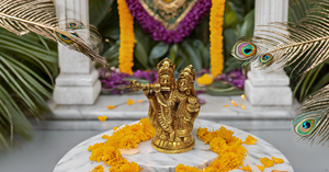 Estilo moderno latón Radha Krishna estatua amor Dios o DIOSA símbolo de pie en el trono para el hogar Oficina o templo - Product Image 2