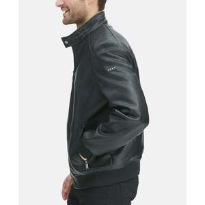 Giacca da Moto Trapuntata da Uomo DKNY in Vera Pelle Nera con Colletto Rialzato, Taglie XS-XL, Rivestita per l'Autunno - Product Image 2