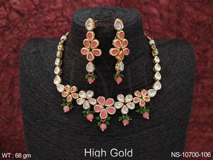 Kundan Pierres Haute Plaqué Or Kundan Bijoux Fantaisie Fête porter Ensemble Collier Court - Product Image 5