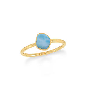 Bague empilable classique en plaqué or 18 carats avec sertissage clos, pierre précieuse Larimar, forme poire, ovale, ronde pour femmes, lot de 12 - Product Image 1