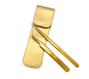 Juego de 2 pinzas de extensión de pestañas de Color dorado, pinzas de extensión de pestañas profesionales de acero inoxidable para volumen y clásicas - Product Image 1