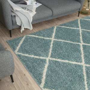 Moroccan Duck Egg Blue Shaggy Rug 550 Machine Made <b>Plush</b> Living Room Carpet <b>Large</b> Rectangle Hallway Rug - Product Image 6