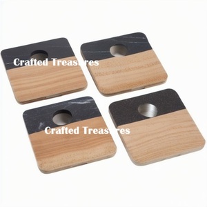 Sous-verre de tasse en bois de marbre et d'acacia de luxe de haute qualité ensemble de 4 sous-verre carrés en bois et en marbre pour boissons café bière - Product Image 4