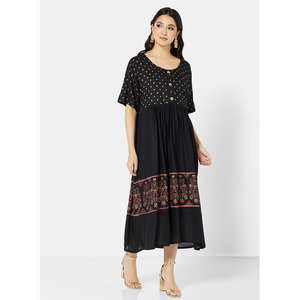 VESTIDO CORTO DE VISCOSA SUAVE CON BOTONES ESTILADOS EN LA PARTE DELANTERA ESTAMPADO CASUAL KAFTAN ÁRABE JALABIYA - Product Image 5