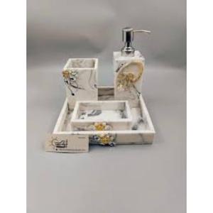 Ensemble de salle de bain contemporain en résine effet marbre sable et porte-brosse à dents au tarif le plus bas - Product Image 4