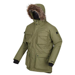 Chaqueta Parka Impermeable Acolchada con Revestimiento Verde para Hombre, con Cuello Alto, Logotipo Frontal, Múltiples Bolsillos y Capucha de Piel Sintética - Transpirable - Product Image 4