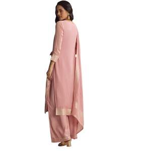 Abito rosa Banarasi Georgette Palazzo all'ingrosso donna abbigliamento etnico OEM fabbrica fornitore all'ingrosso di moda personalizzata - Product Image 5