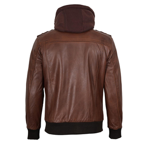 Chaqueta de Cuero para Hombre para Deportes de Invierno, Color Marrón, Chaqueta de Cuero Moderna Resistente al Agua con Capucha Ajustable - Product Image 2
