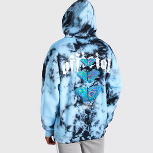 Blue Tye-Dye Printed Hooded Pullover Sweatshirt Cool and Loose Fit 3D Street Style Autumn and Winter Fleece nfl <b>Hoodies</b> Men - Product Image 2