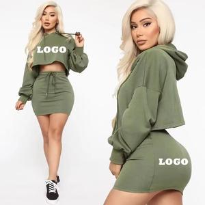Wholesale Summer 2025 Custom LOGO <b>Skirt</b> Gym Tracksuits Set for Fitness Zipper Crop Top Jacket 2 Piece - Product Image 1