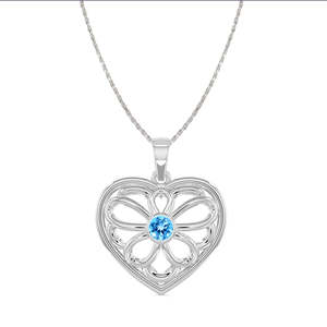 Collier CLARA en argent sterling 925 avec pendentif cœur en topaze bleue, diamant et perle, serti de clos en or rose, plaqué rhodium, style tendance - Product Image 1
