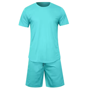 Ensemble de vêtements de sport pour hommes, chemise et short en coton, course à pied, ensemble de short personnalisé pour hommes, logo personnalisé, sweat-shirt d'été 100% coton avec capuche - Product Image 1