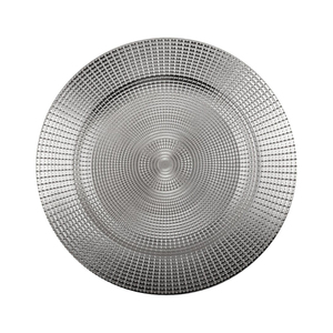 Assiettes de présentation rondes en métal argenté géométrique, design moderne, 33 cm, pour décoration de table de mariage et d'événements - Product Image 1
