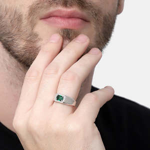NOVAMART Fine Premium 925 Pure Sterling Silver <b>Rings</b> <b>Men</b> Boys Certified Wedding Engagement Boho Style <b>Emerald</b> Cut Geometric Patt - Product Image 4