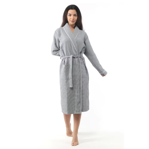 Unisex Summer Spa Bathing Robe with Long Waffle <b>Shawl</b> Collar Women's Sleepwear Made in Turkey - Product Image 1