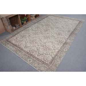 Vintage Turkish Rug Classic Beige <b>Brown</b> Handmade 6x10ft Patchwork Design Large Area Rectangle <b>Wool</b> Material Latex for Bedroom - Product Image 5