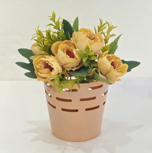 Maceta de jardín galvanizada con revestimiento de naranja pálido con caramelo maceta perforada geométrica para decoración interior y exterior regalo trascendental - Product Image 4