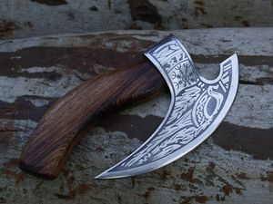 Wholesale Cusyomized Handmade Pizza Axe <b>Cutter</b> Hand Forged High Carbon Steel Blade With Etching Pure Leather Sheath for <b>men</b> - Product Image 2