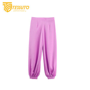 Women's Summer New Silk Material Casual Style High Waist Slim Loose Straight Leg Drawstring Closure Pants <b>Trousers</b> - Product Image 5