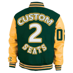 Vestes universitaires personnalisées pour hommes, vestes de baseball chaudes d'hiver, bombardiers à manches en cuir, logo brodé, style lycée - Product Image 2