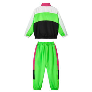 Custom Kids Vibrant Color Block Multi Panel Full Zip Up Patchwork Windbreaker Jacket and Matching Pants Outfit Two Piece Set - Product Image 2