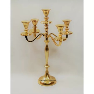 Candélabre à 5 bras en métal plaqué or le plus vendu pour les centres de table et de sol de mariage et de maison - Product Image 1