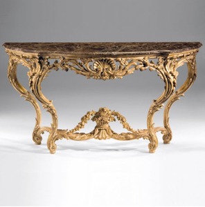 Mesa Consola de Madera de Teca Tallada a Mano de Lujo para Entrada o Sala de Estar con Acabado Desgastado con Hoja de Oro, Diseño Clásico Antiguo - Product Image 5