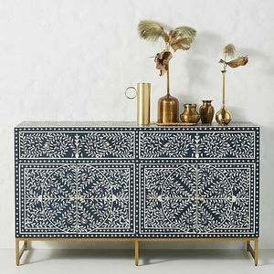 Incrustaciones de hueso de lujo artesanía contemporánea tradición personalizada y Floral Mesita de noche Gabinete Incrustaciones de hueso Sala de estar DE LA India - Product Image 2