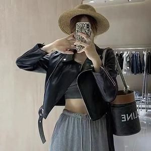 แจ็กเก็ตหนังเอวสูงแฟชั่นสำหรับผู้หญิง, แจ็กเก็ตหนังแฟชั่นทรงสลิมมิ่งสำหรับผู้หญิงแจ็กเก็ตมอเตอร์ไซค์แจ็คเก็ตแบบสั้นอินเทรนด์ฤดูใบไม้ผลิและใบไม้ร่วง - Product Image 1