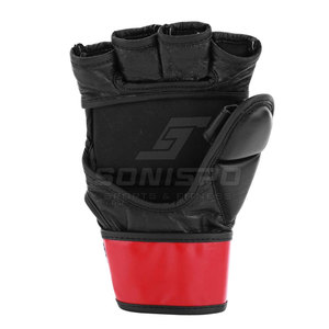 SONISPO MMA Gloves Leather <b>Half</b> Finger Lace-Up Closure Moisture Wicking <b>Slip</b>-On Wrist Red Black White Male Martial Arts Gloves - Product Image 3