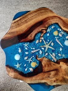 Table à manger/table basse en bois d'acacia et résine, fabrication artisanale moderne, imperméable, salon, retraite, mariage, anniversaire, condoléances - Product Image 4