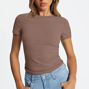 Camiseta Corta Básica para Mujer, Lisa, de Manga Regular, de Lona Ecológica Comprimida - Product Image 5