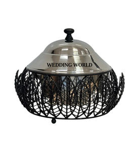 Plat de service en acier inoxydable pour fondue, design feuille, support minimaliste, forme élégante, diamètre 24 cm, chauffe-plat de luxe pour table - Product Image 1