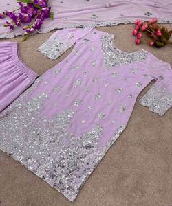 Costume Salwar en Georgette de viscose brodée, vêtement ethnique pour les fêtes - Product Image 2