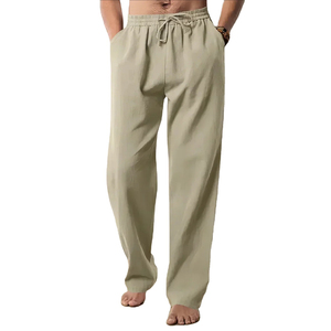Pantalones de lona de lino para hombre hechos a pedido con forma relajada Pantalones casuales Panel frontal ecológico - Product Image 4