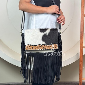 กระเป๋าถือสายคาดลำตัววินเทจสำหรับผู้หญิงกระเป๋าหนังวัวแท้อุปกรณ์มือดีไซน์ดอกไม้ - Product Image 1