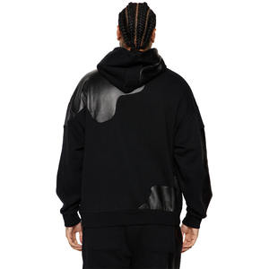 Latest Most Fashionable Men <b>Black</b> Heavyweight <b>Hoodies</b> With PU Leather Applique Patches All Over for Sale in Wholesale - Product Image 5