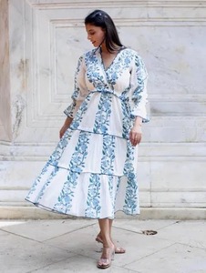 Maxi vestido indio hecho a mano para mujer estilo bohemio estampado Floral suministro ODM Casual escote barco longitud larga Natural sostenible - Product Image 2