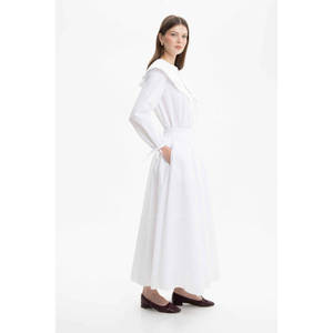 Off-White Poplin <b>Patchwork</b> Pleated <b>Skirt</b> with Embroidered Print - Product Image 3