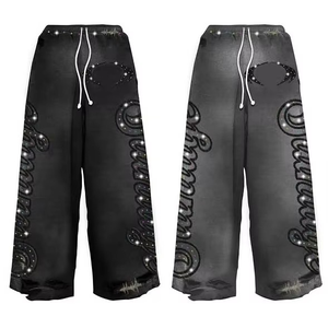 Conjunto de Sudadera con Capucha y Pantalones Deportivos Anchos con Lavado Ácido Personalizados para Hombre, Ropa Deportiva Bordada, Chándal con Pedrería, Sudadera Corta - Product Image 3