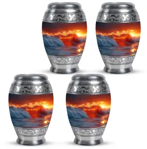 Urnas Funerarias de Ondas Oceánicas Naranjas para Cenizas, Urna Conmemorativa para Cenizas de Atardecer - Product Image 2
